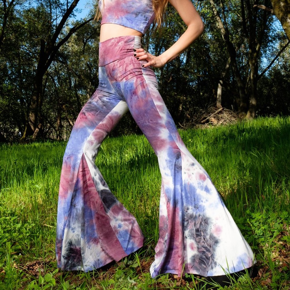 Tie Dye Vegan Suede Bell Bottoms x Super Flare Pants x Warrior Within X - Picture 4 of 7